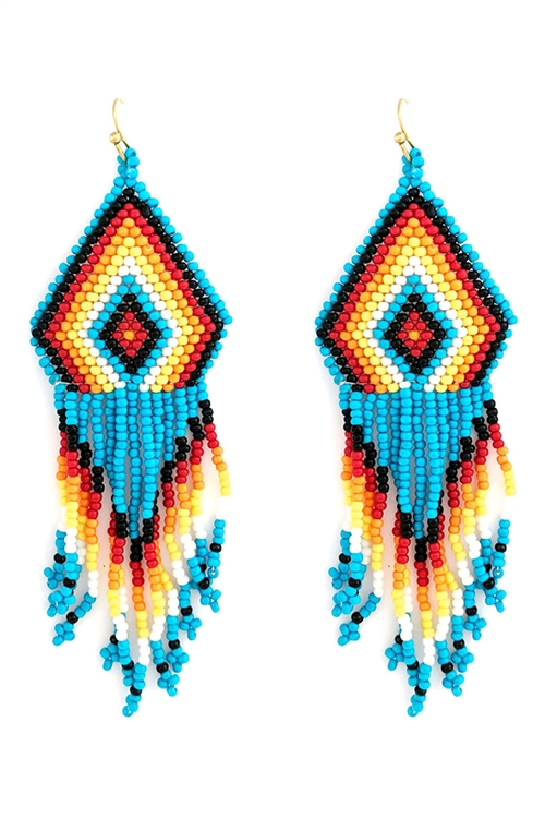 S6-4-4-AE4776-TQMT - WESTERN SEED BEAD GEOMETRIC FRINGE EARRINGS-TURQUOISE/1PC