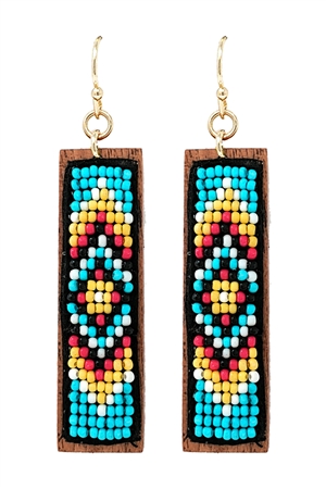 A1-3-3-AE4850-TQMT - ORNAMENTAL SEED BEADS DROP EARRINGS-TURQUOISE/1PC