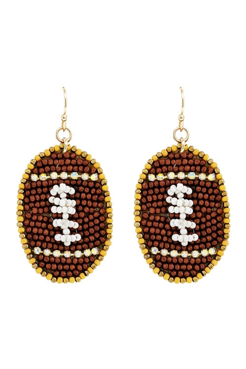 S1-8-4-AE4851-BRMT - SPORTS  GAMEDAY SEED BEAD DROP EARRINGS - FOOTBALL/1PC