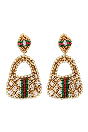 A1-3-3-AE4855-GDMT - BAG SHAPE SEED BEADS EARRINGS-GOLD/1PC