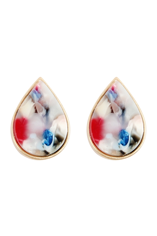 S22-9-1-AE4938WGMLT - ACETATE TEARDROP STUD EARRINGS - MULTICOLOR/6PCS