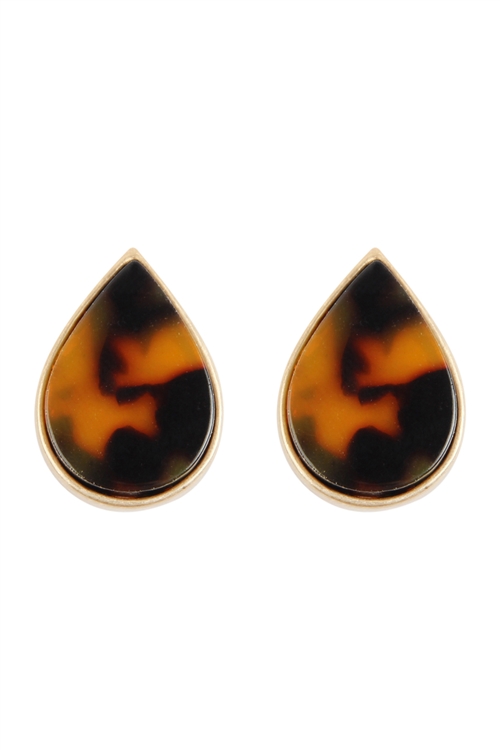 S22-9-1-AE4938WGTOR - ACETATE TEARDROP STUD EARRINGS - TORTOISE/6PCS