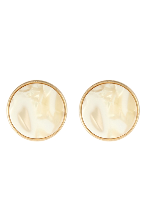 S22-9-1-AE4941WGCRM - CREAM ACETATE ROUND STUD EARRINGS/6PCS