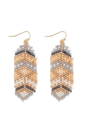 S1-2-5-AE5073-IVMT -  AZTEC WESTERN SEED BEAD OVAL DROP EARRINGS-IVORY MULTICOLOR/1PC