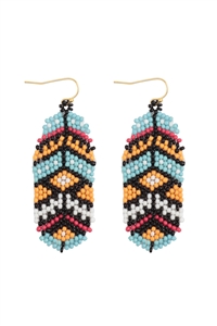 S1-2-5-AE5073-TQMT -  AZTEC WESTERN SEED BEAD OVAL DROP EARRINGS-TURQUOISE MULTICOLOR/1PC