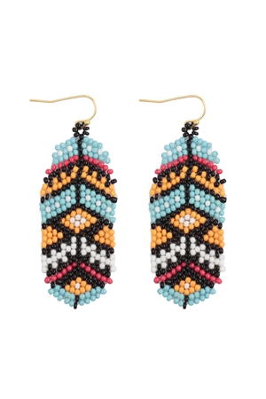 S1-2-5-AE5073-TQMT -  AZTEC WESTERN SEED BEAD OVAL DROP EARRINGS-TURQUOISE MULTICOLOR/1PC
