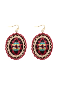 S1-2-5-AE5114-RDMT - ROUND AZTEC WESTERN SEED BEAD DANGLE EARRINGS-RED MULTICOLOR/1PC