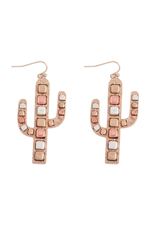 SA4-1-2-AE5180-MT1 - CACTUS METAL BLOCK CCB DROP EARRINGS-MULTICOLOR1 /1PC (NOW $2.75 ONLY!)
