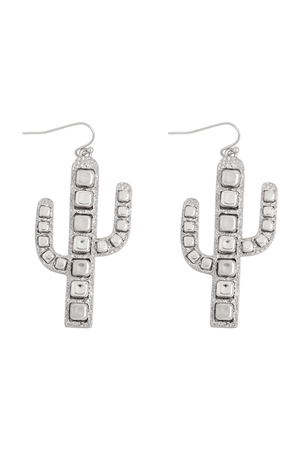 SA4-1-2-AE5180-WS - CACTUS METAL BLOCK CCB DROP EARRINGS-MATTE SILVER/1PC (NOW $2.75 ONLY!)