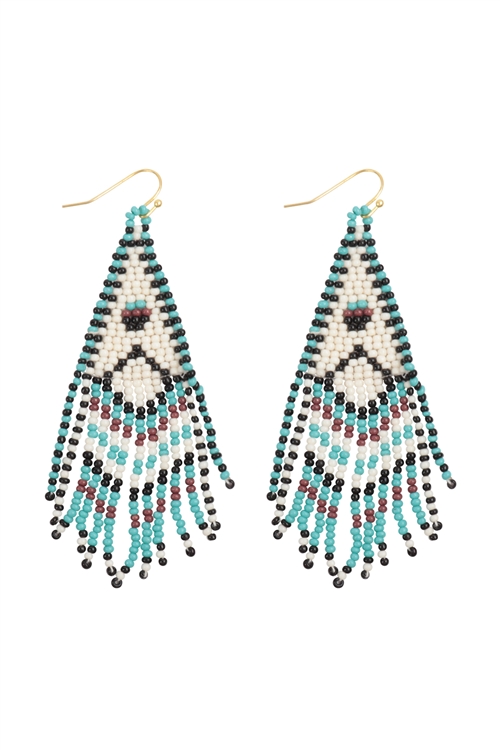 S1-7-4-AE5354-MT2 -  BOHO DIAMOND PATTERN SEED BEAD FRINGE DROP EARRINGS-MULTICOLOR 2/1PC