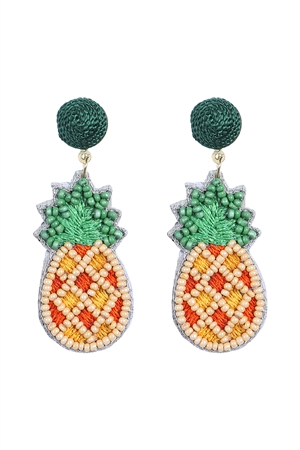 S1-7-2-AE5539-GMT - TROPICAL PINEAPPLE SEED BEAD POST DROP EARRINGS-MULTICOLOR/1PC