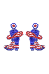 S6-4-4-AE5557GMT - WESTERN BOOTS  SEED BEAD DROP EARRINGS-RED BLUE/1PC