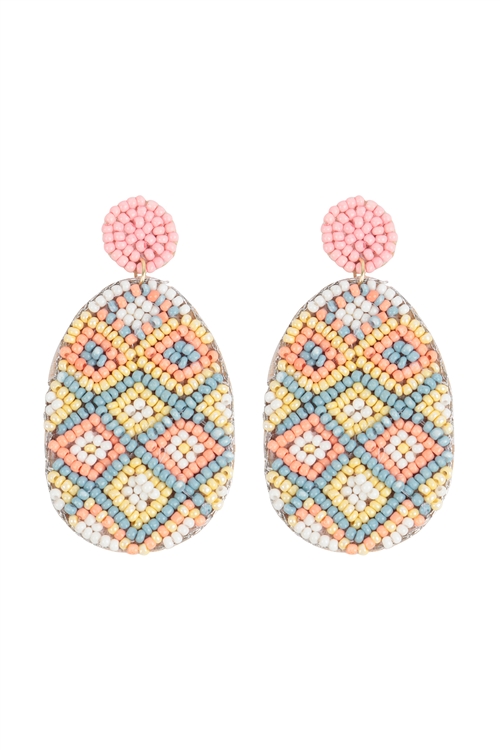 A2-3-5-AE5606-GMT1 - PINEAPPLE PATTERN SEED BEADS POST EARRINGS-MULTICOLOR 1/3PCS