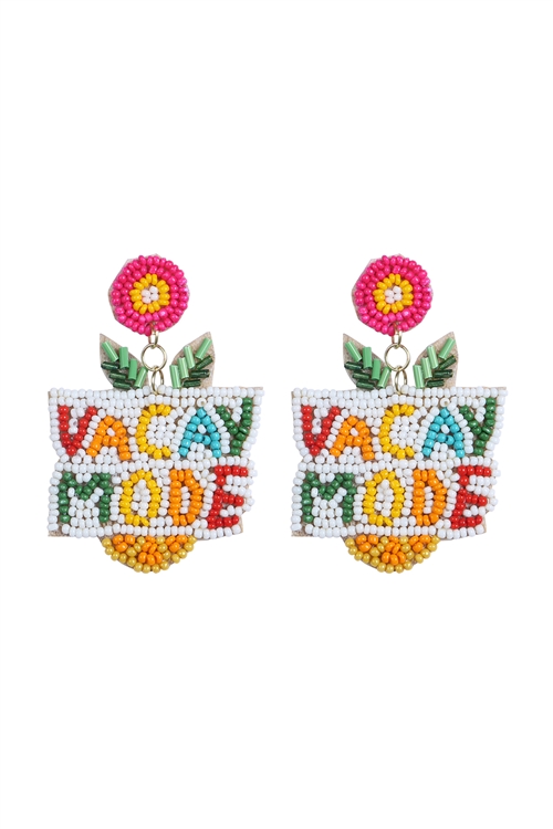 A1-2-2-AE5653GMT - VACAY MODE PINEAPPLE SEED BEAD DANGLE EARRINGS-MULTICOLOR/1PC