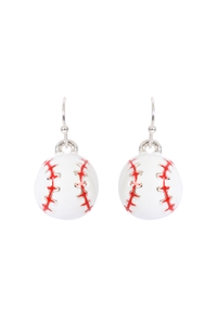 S1-6-1-AE5930-SMX - BASEBALL EPOXY SPORTS DANGLE HOOK EARRINGS-SILVER/1PC