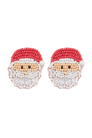 A1-2-3-AE5950-GMT - CHRISTMAS SANTA SEED BEADS AND SEQUIN POST EARRINGS-MULTICOLOR/1PC