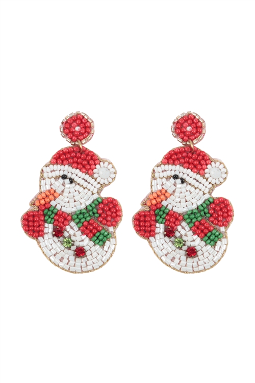 A1-2-3-AE5956-GMT - CHRISTMAS SNOWMAN SEED BEADS DROP EARRINGS-MULTICOLOR/1PC