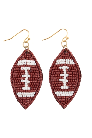 A1-1-3-AE6294-GMT - FOOTBALL SEED BEADS FISH HOOK EARRINGS-BROWN/1PC