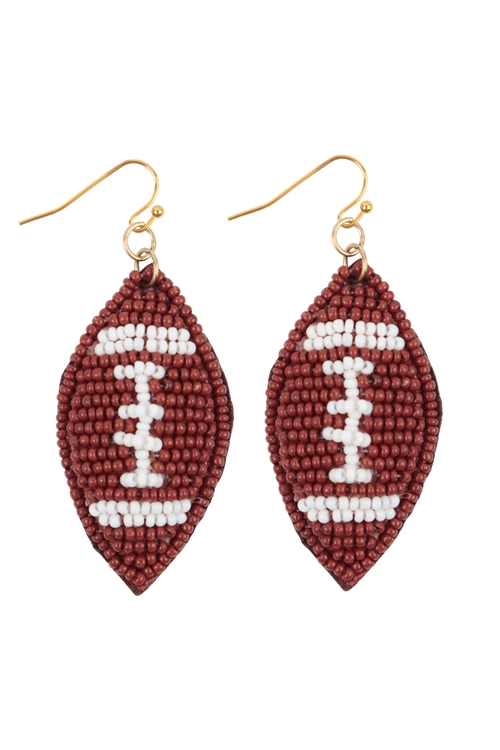 A3-3-2-AE6294-GMT - FOOTBALL SEED BEADS FISH HOOK EARRINGS-BROWN/1PC