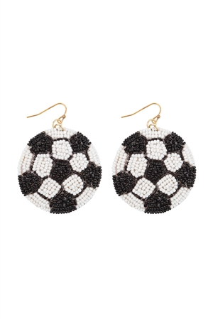 A3-3-2-AE6297-GMT - SOCCERBALL SEED BEADS FISH HOOK EARRINGS-BLACK WHITE/1PC