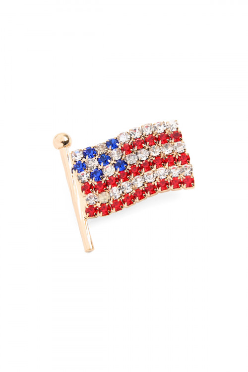 S7-6-2-AJBR0019GD GOLD RHINESTONE AMERICAN FLAG BROOCH PIN/6PCS