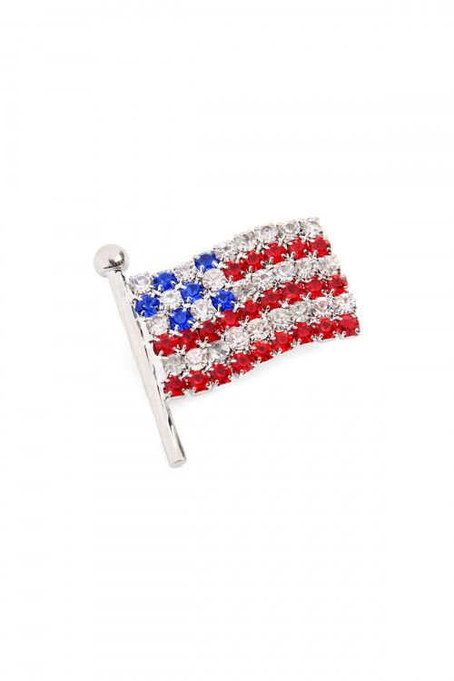 S7-6-3-AJBR0019RH SILVER RHINESTONE AMERICAN FLAG BROOCH PIN/12PCS