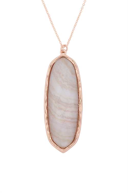 S4-6-2-AN0102CRM - OVAL EPOXY PENDANT NECKLACE-CREAM/6PCS