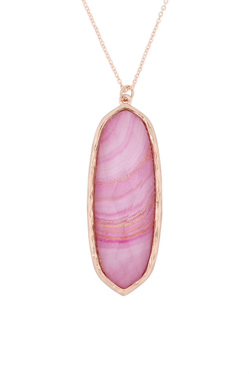 S6-5-1-AN0102PNK -  OVAL EPOXY PENDANT NECKLACE-PINK/6PCS