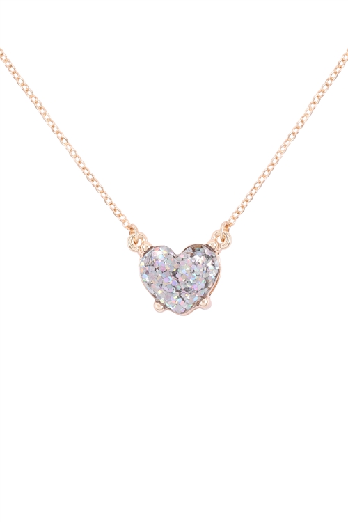 A1-2-4-AN0105AB- HEART GLITTER EPOXY NECKLACE-AB/1PC