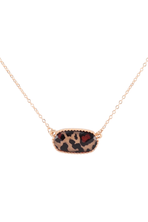 S7-4-1-AN0109LEO - EPOXY OVAL PENDANT NECKLACE AND EARRING SET - GOLD LEOPARD/6PCS (NOW $1.25 ONLY!)
