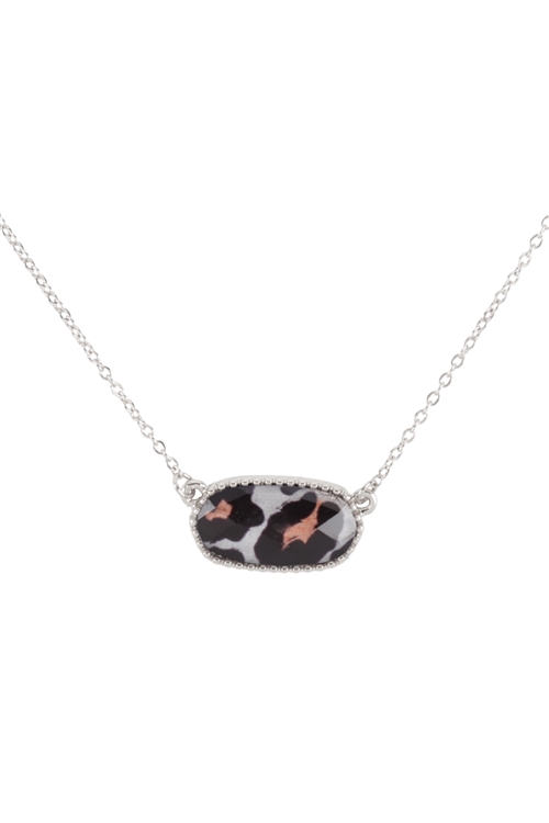 S7-4-1-AN0109RD-LEO - EPOXY OVAL PENDANT NECKLACE AND EARRING SET - SILVER LEOPARD/6PCS (NOW $1.25 ONLY!)