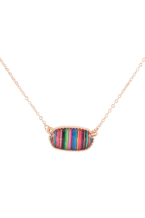 S6-4-1-AN0109SRP - EPOXY OVAL PENDANT NECKLACE AND EARRING SET - GOLD STRIPE/6PCS