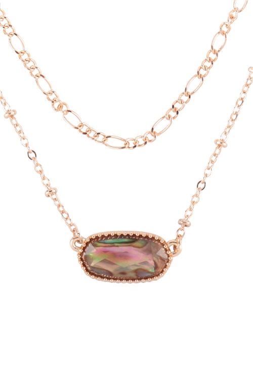 S6-5-4-AN0110ABL - OVAL EPOXY CHARM LAYERED NECKLACE -  GOLD ABALONE/6PCS