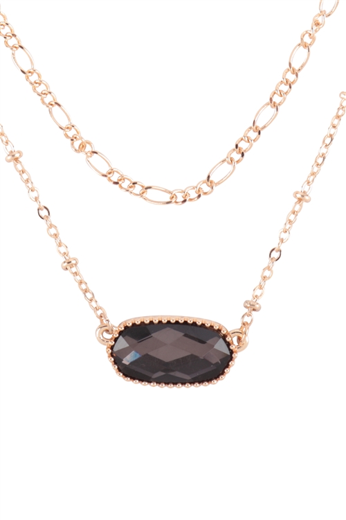 S6-5-4-AN0110BD - OVAL EPOXY CHARM LAYERED NECKLACE -  GOLD BLACK OMBRE/6PCS