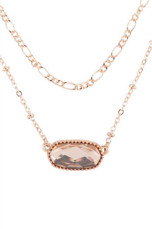 S6-4-1-AN0110CHAM - OVAL EPOXY CHARM LAYERED NECKLACE -  GOLD CHAMPAGNE/6PCS