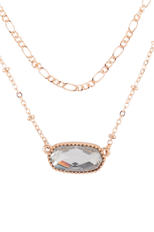 S6-5-4-AN0110CRY - OVAL EPOXY CHARM LAYERED NECKLACE -  GOLD CRYSTAL/6PCS
