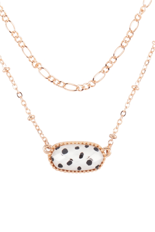 S6-4-1-AN0110DAL - OVAL EPOXY CHARM LAYERED NECKLACE -  GOLD DALMATIAN/6PCS