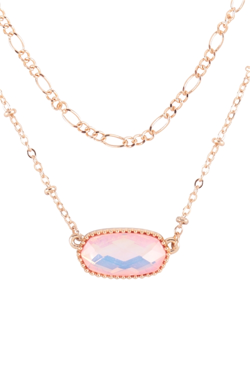 S7-5-3-AN0110PNK - OVAL EPOXY CHARM LAYERED NECKLACE -  GOLD PINK/6PCS