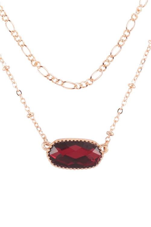 S7-4-1-AN0110SM -OVAL EPOXY CHARM LAYERED NECKLACE -  GOLD RED/6PCS