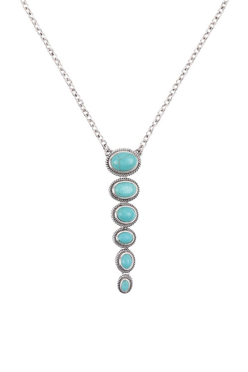 A1-2-4-AN2768-SBTQ - WESTERN CONCHO SEMI STONE Y LARIAT NECKLACE -SILVER BURNISH TURQUOISE/3PCS