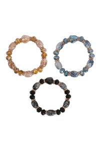 S26-9-4-ANB2055 - MIX BEADS NATURAL STONE WITH RHINESTONE STRETCH BRACELET-MULTICOLOR/12PCS