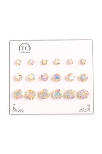 S18-8-3-ANE4299AB - CRYSTAL ASSORTED SIZE STUD EARRINGS SET-AB/12PCS