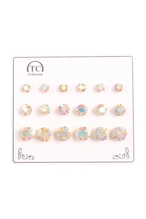 S18-8-3-ANE4299AB - CRYSTAL ASSORTED SIZE STUD EARRINGS SET-AB/12PCS