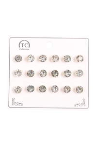 S21-7-3-ANE4300A - CRYSTAL STUD EARRINGS SET-CLEAR/12PCS