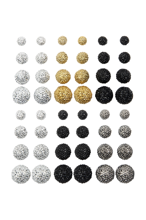 S25-6-5-ANE4646 - 12 PAIR FIRE BALL MULTI EARRING ASSORTED BY SET/12 PCS