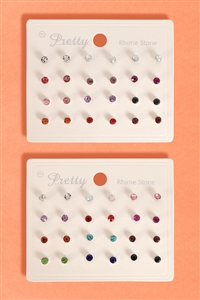 S28-1-4-ANE5853M - 12 PAIRS RHINESTONE STUD EARRING SET-MULTICOLOR/12PCS