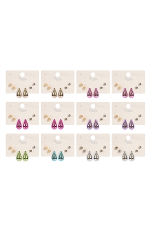S26-9-4-ANE5866 - 3PAIR CCB PEARL RHINESTONE ASSORTED COLOR EARRINGS-MULTICOLOR/12PCS
