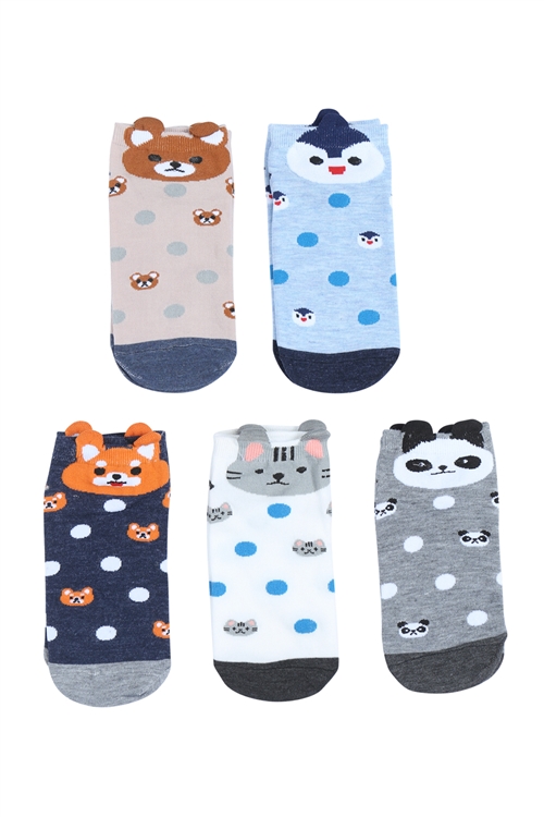 S29-9-3-AQE1017 - CUTE ANIMAL CHARACTER PRINT KID SOCK ASSORTED SET-MULTICOLOR/12PCS