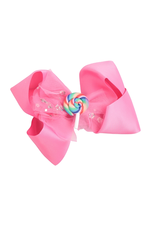 S18-13-5-AQR1077P - LOLLIPOP GLITTER HAIR BOW CLIP HAIR ACCESSORIES ASSORTED-MULTICOLOR/12PCS