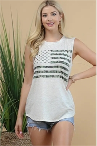 S37-1-1-AV-AV079-HARLOW - AMERICAN FLAG CAMO GRAPHIC SLEEVELESS TOP- 1-2-2-1